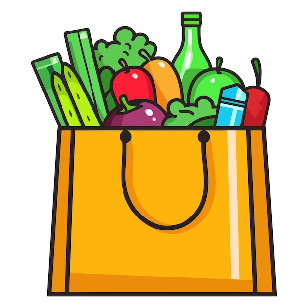 Detailed vector of a paper bag for groceries icon perfect for retail and environmental graphics