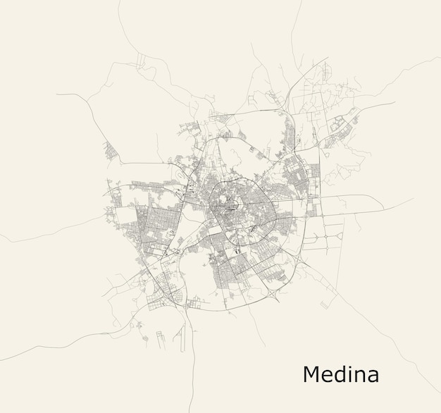 Vector detailed vector road map of al madinah al munawwarah saudi arabia