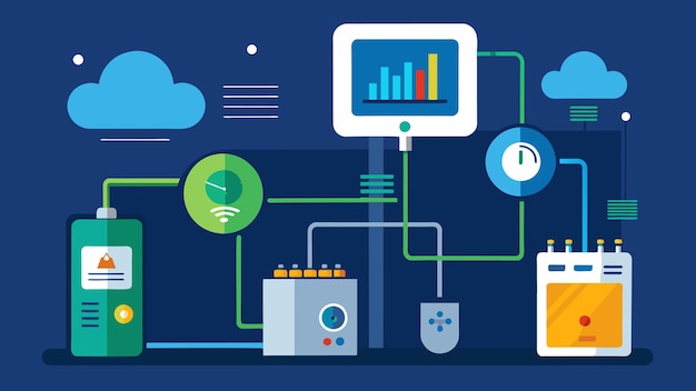 Vector a detailed view of a smart energy meter connected to an iiot platform showing a breakdown of energy