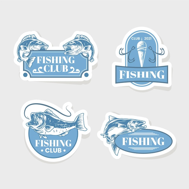 Collezione dettagliata di badge da pesca vintage