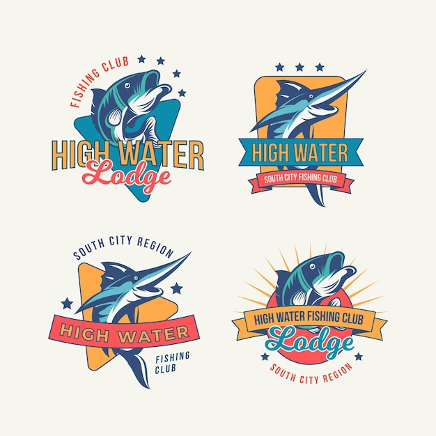 Vector detailed vintage fishing badges collection