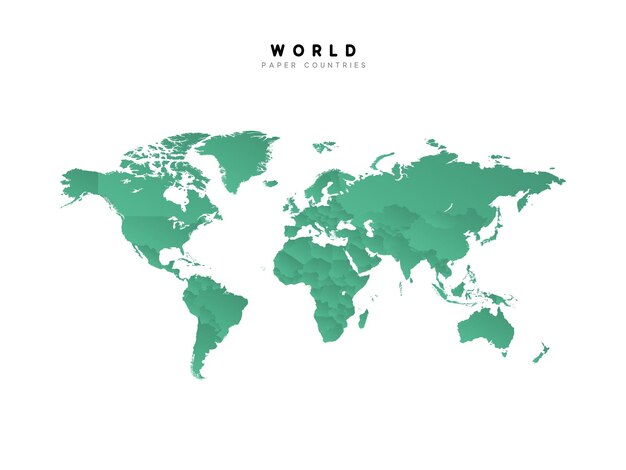 Detailed world map of green color isolated vector illustration.