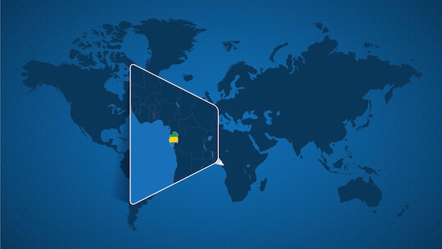 Подробная карта мира с прикрепленной увеличенной картой Габона и соседних стран. Флаг и карта Габона.