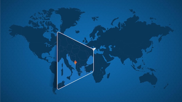 Mappa del mondo dettagliata con mappa ingrandita appuntata del montenegro e dei paesi limitrofi. bandiera e mappa del montenegro.