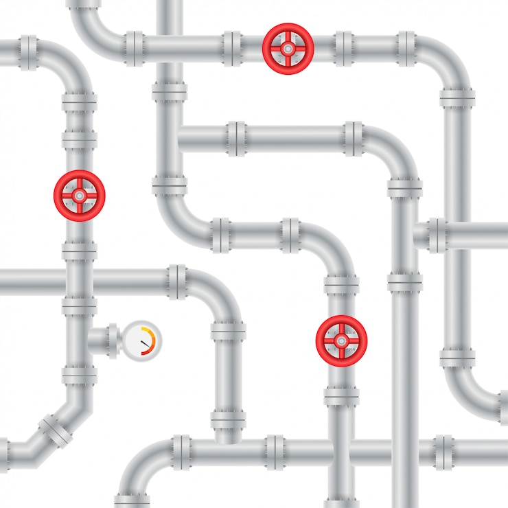 Vector details pipes different types collection of water tube industry gas valve construction.
