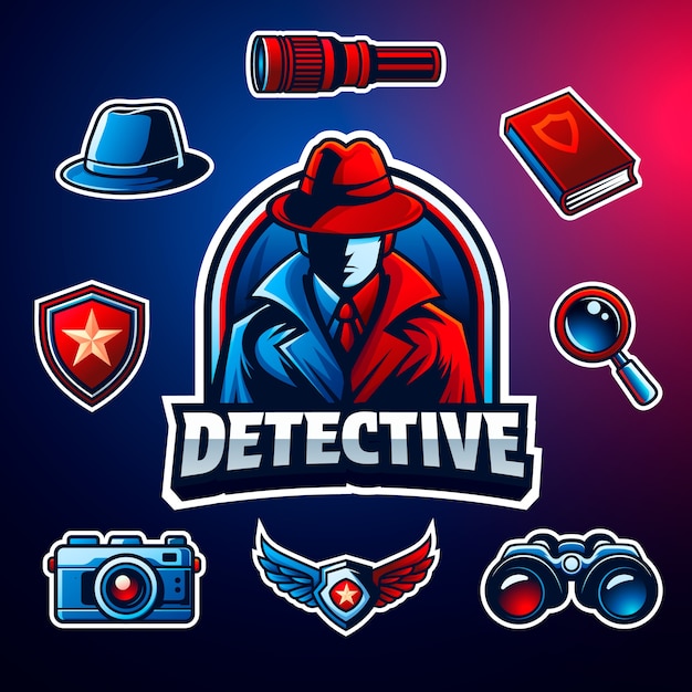 Vector detective agency stickers in gradient style