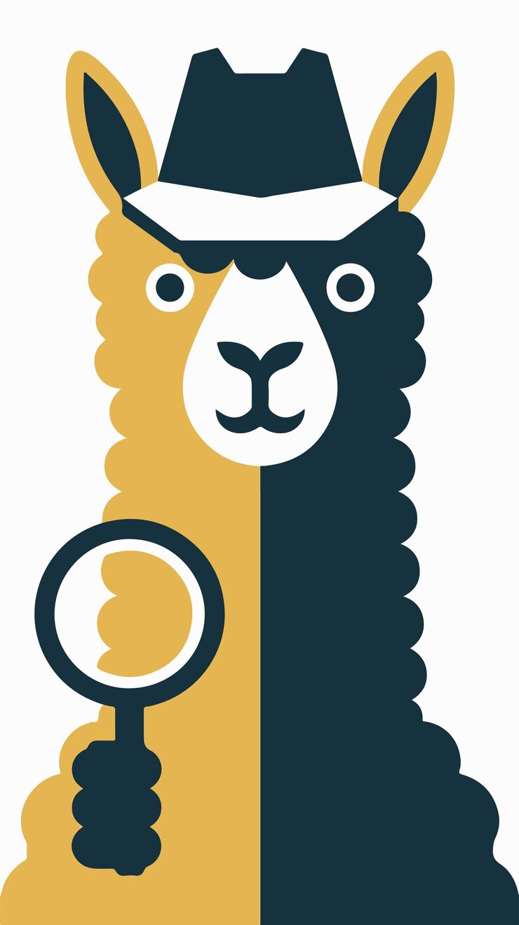 Vector a detective alpaca icon in petrol and sunflower yellow the background is white