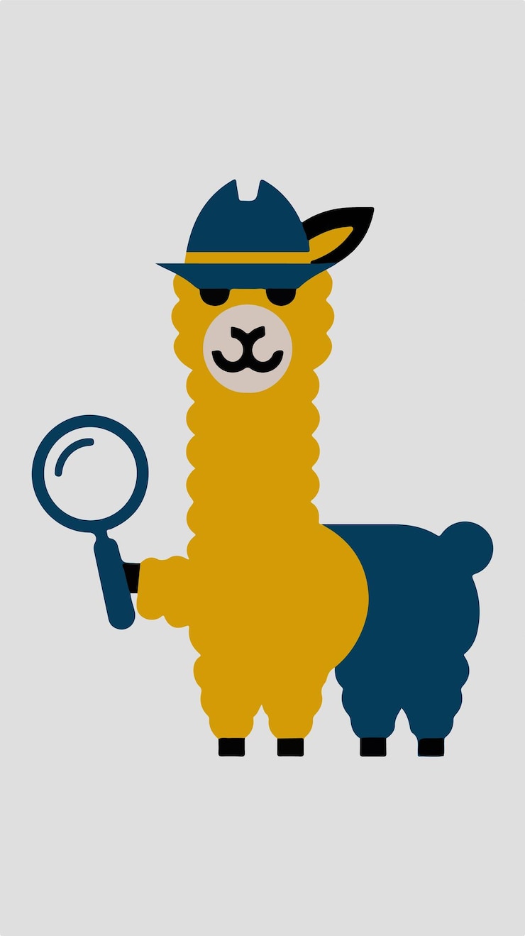 Vector a detective alpaca icon in petrol and sunflower yellow the background is white