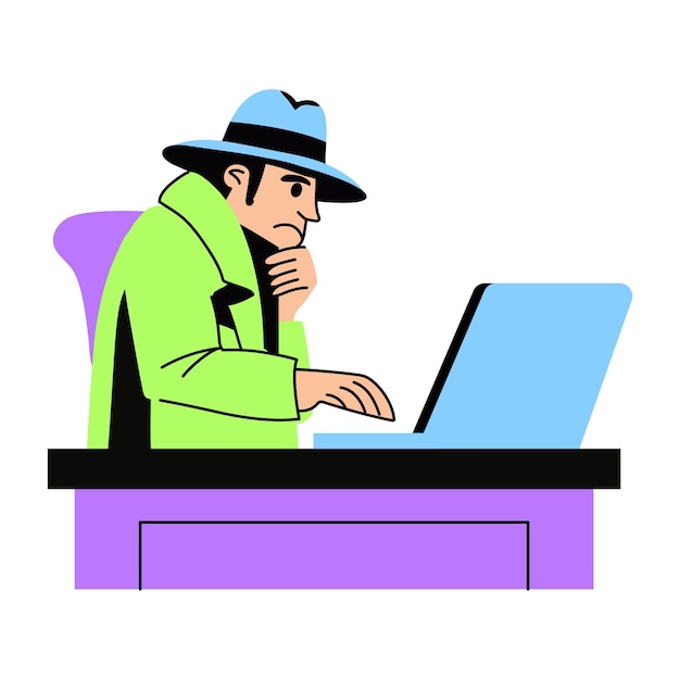 Detective bij Detective denkende illustratie in platte stijl
