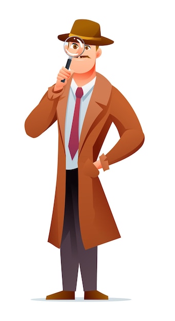 Vector detective bring a magnifying glass cartoon character