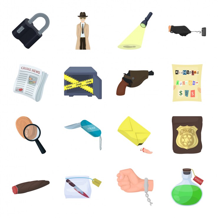 Vector detective  cartoon set icon.  crime  . isolated cartoon set icon detective .