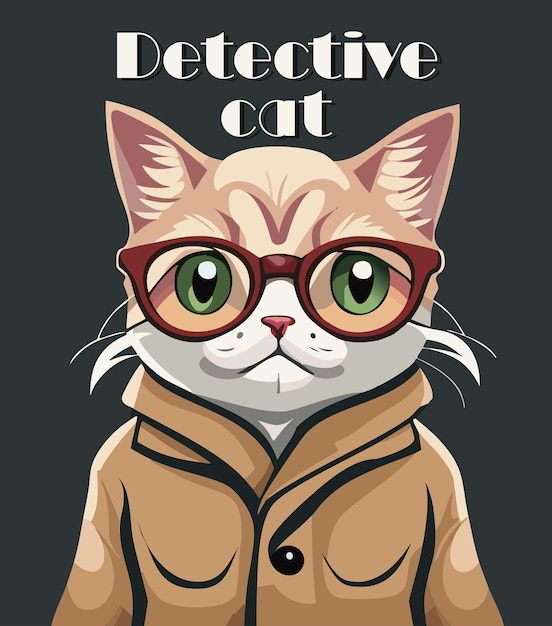 Vector detective cat illustration anthropomorphic animal character vector