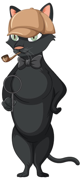 Vector detective cat wearing brown overcoat and hat