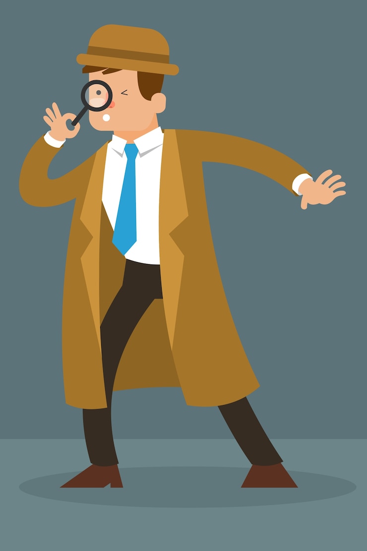 Vector detective character holding magnifying glass vector character