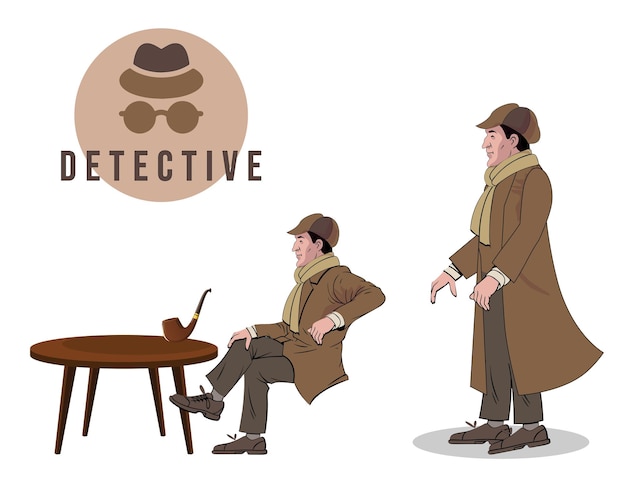 Vector detective character in two poses