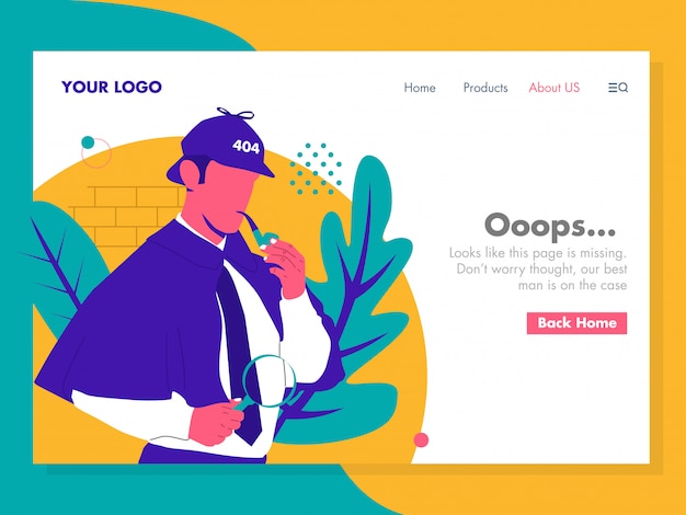 Detective error 404 illustration for landing page