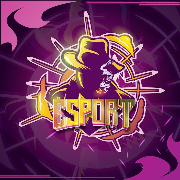 Vettore disegno del logo detective esport con effetto testo modificabile