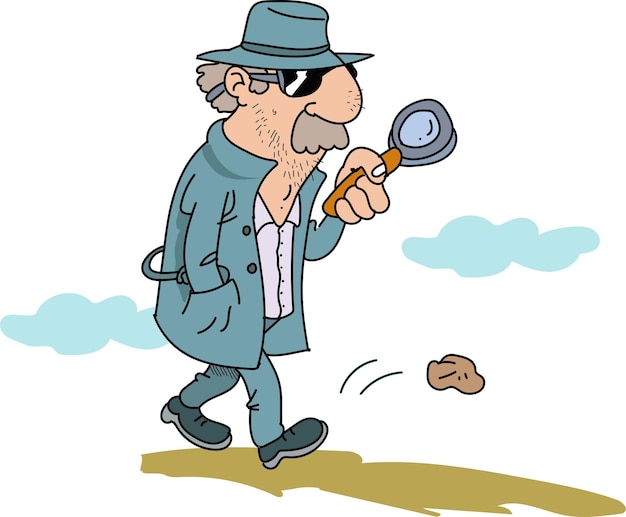 Detective examining with his lens