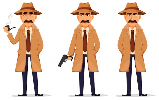Vector detective in hat and coat