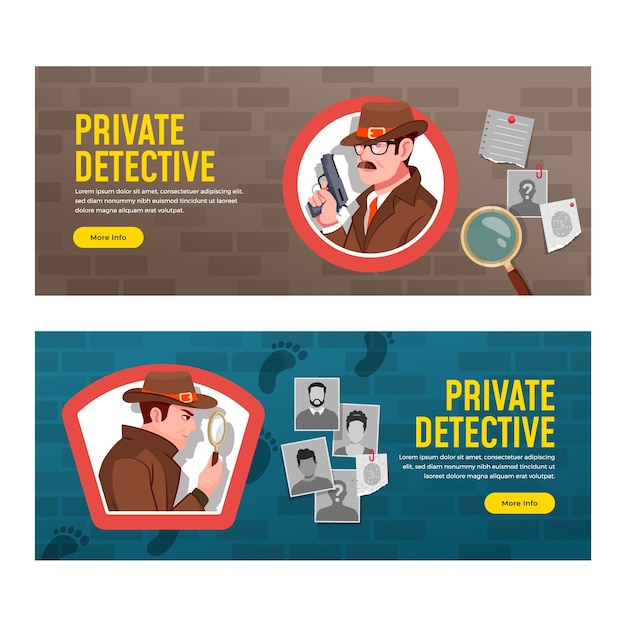 Detective logo hand drawn banner set