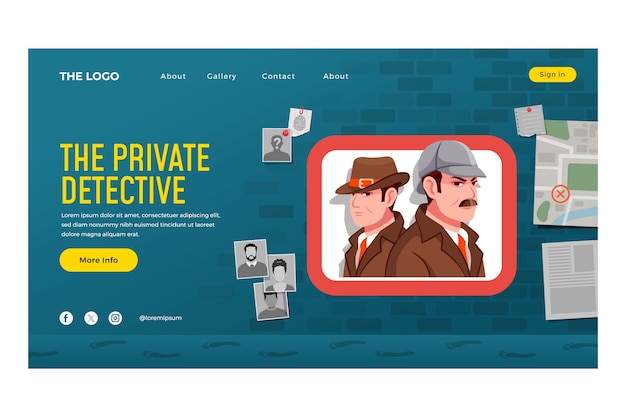 Vector detective logo hand drawn landing page