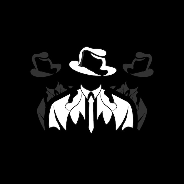 Vettore detective man logo design mafia detective fashion tuxedo e cappello illustrazione vettore blackman businesman icona