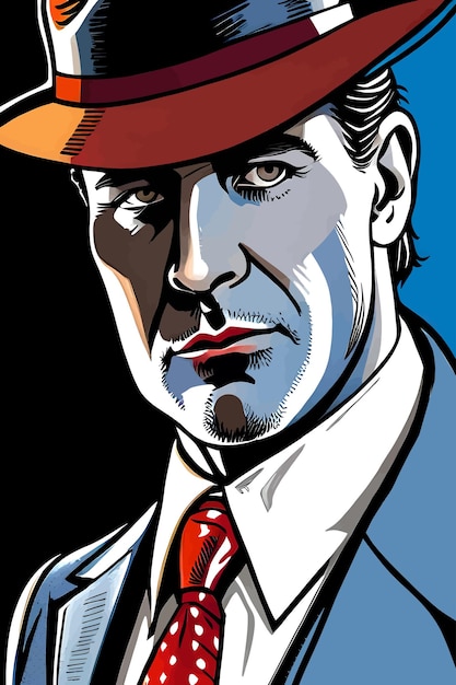 Vector detective man with hat retro comic book style