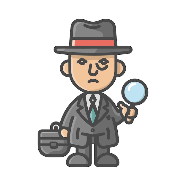 Vector detective met vergrootglas plat illustratie