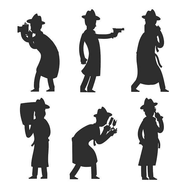 Vector detective silhouettes on white. policeman silhouettes vector illustration