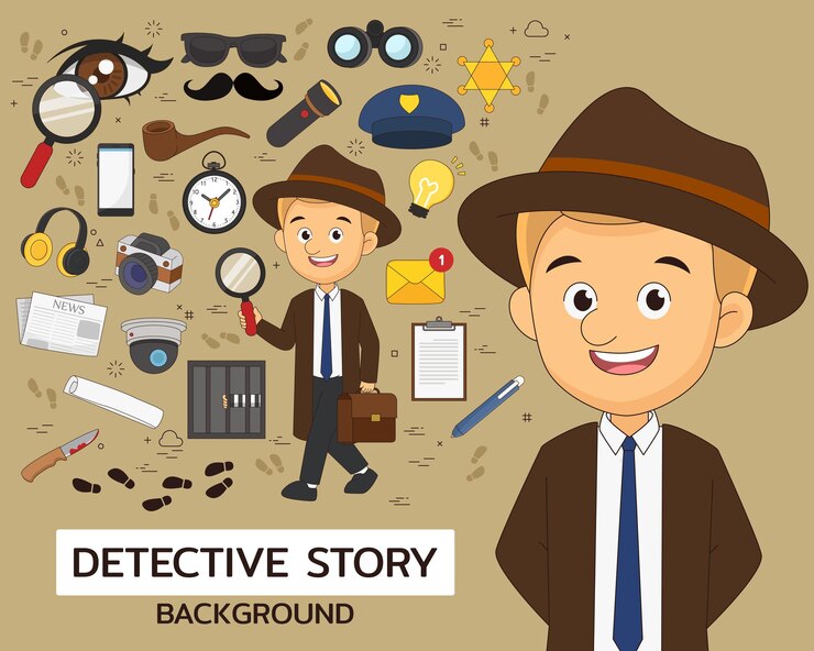 Vector detective story concept . flat icons.