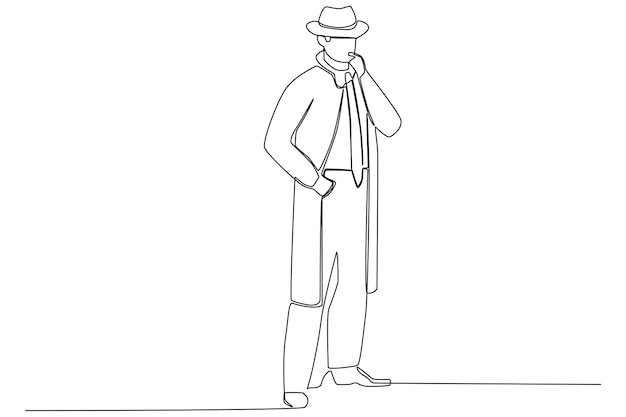 A detective thinking about a crime case one line art