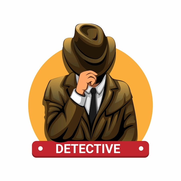 Detective with hat character concept in cartoon illustration