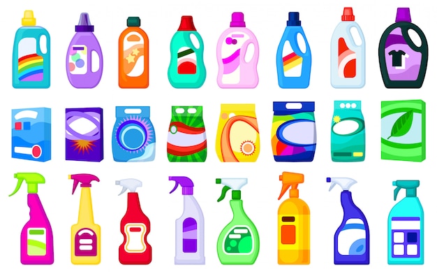 Detergent  illustration on white background.  cartoon set icon soap powder.  cartoon set icon detergent.