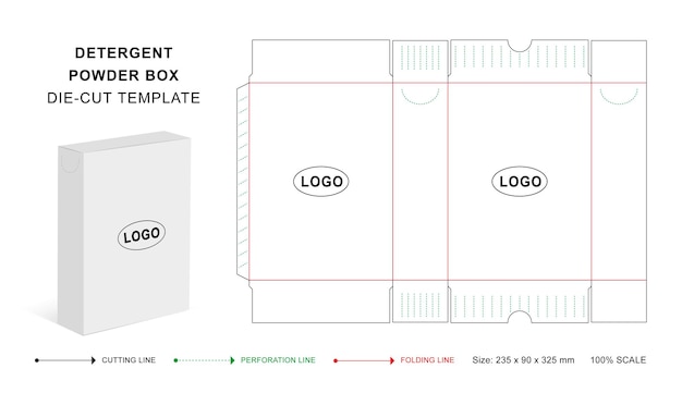 Vector detergent powder box die cut template or packaging box mockup