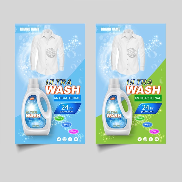 Vector detergent ultra wash poster set