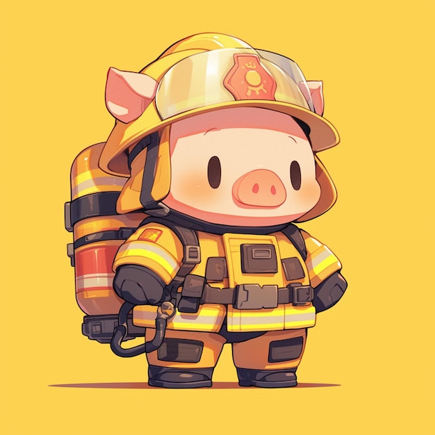 Vector a determined pig firefighter cartoon style