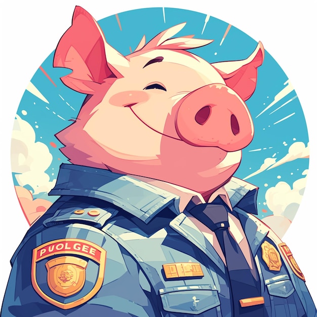 A determined pig police cartoon style