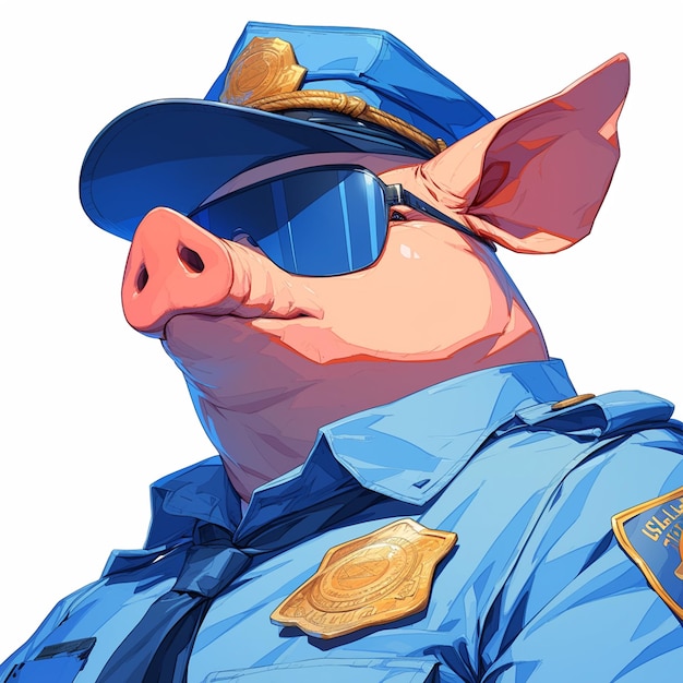 A determined pig police cartoon style