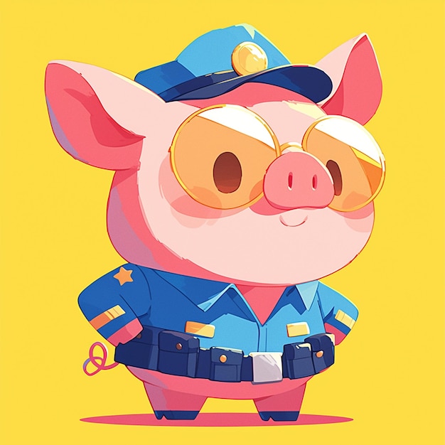A determined pig police cartoon style