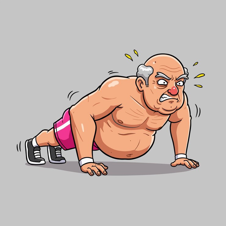 Vector determined senior performs pushups