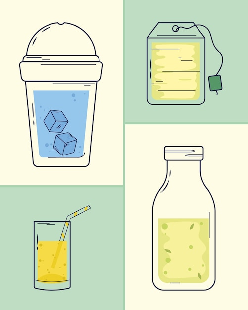 Vector detox beverages icon set