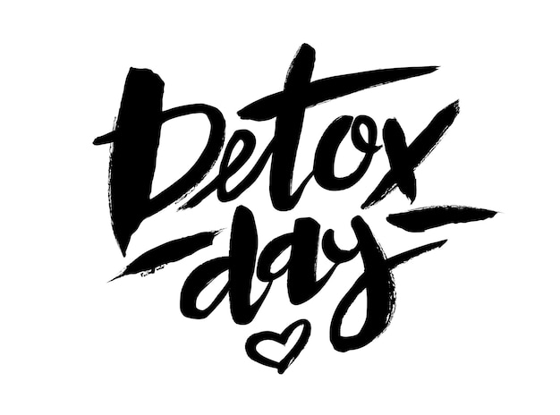 Detox day vector lettering un'iscrizione in una cornice floreale rotonda calligrafia di inchiostro detox isolata