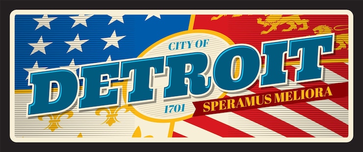 Vector デトロイト アメリカン シティ レトロ トラベルプレート
