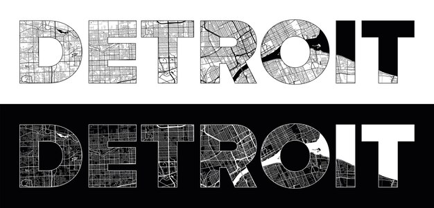 Vector detroit city name united states north america with black white city map illustration vector