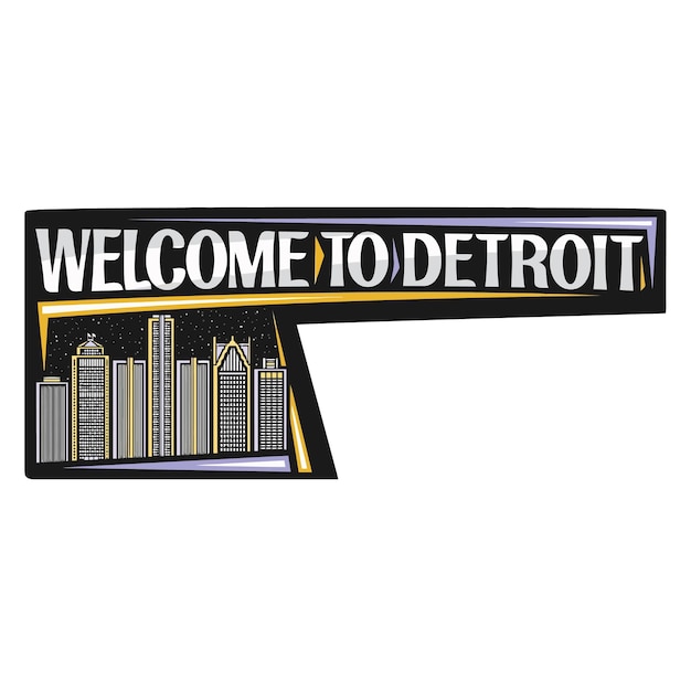 Detroit Skyline Landmark Vlag Sticker Embleem Badge Reizen Souvenir Illustratie