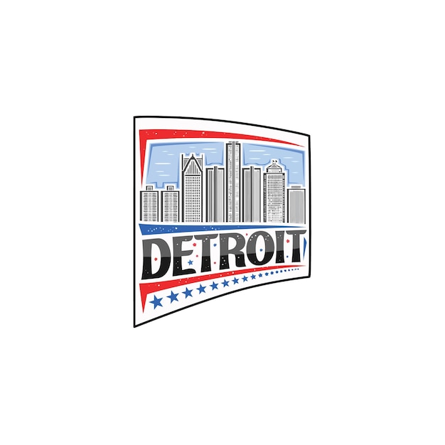 Detroit Skyline Landmark Vlag Sticker Embleem Badge Reizen Souvenir Illustratie