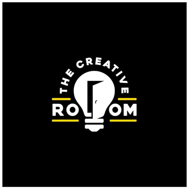 Vector deur met gloeilamp voor creatief idee inspiration room studio logo-ontwerp