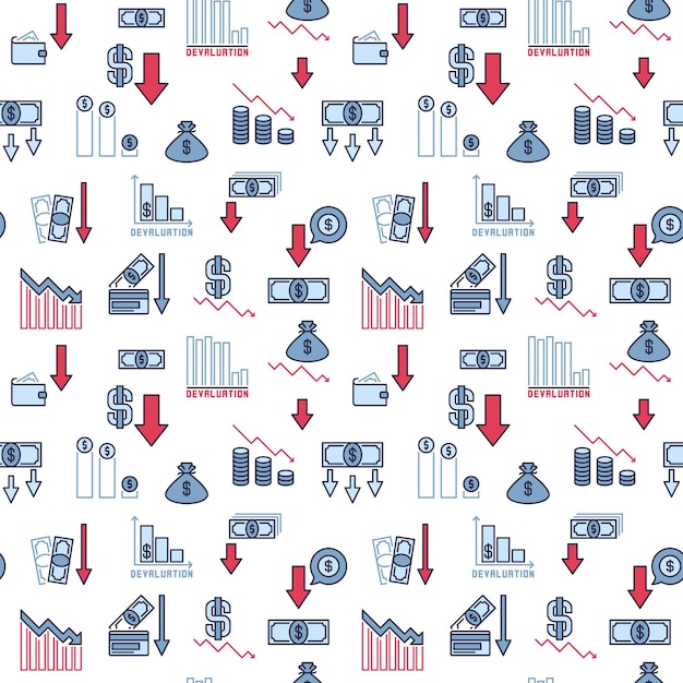 Vector devaluation and financial crisis concept vector seamless pattern