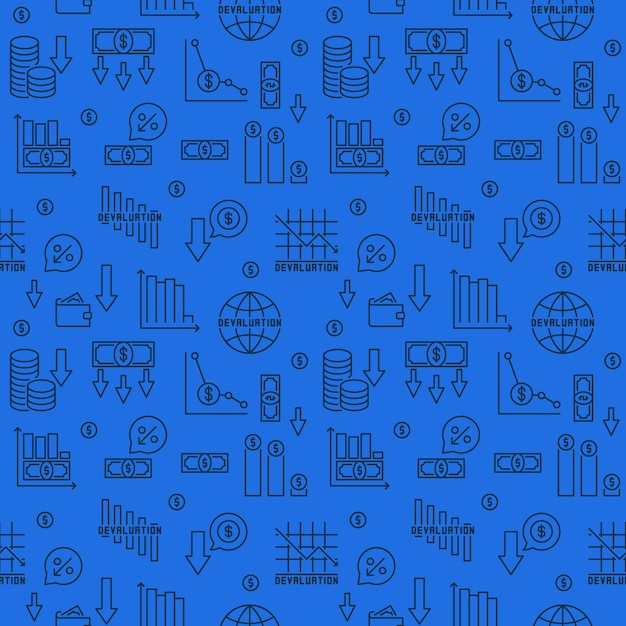 Devaluation vector financial crisis concept outline seamless pattern