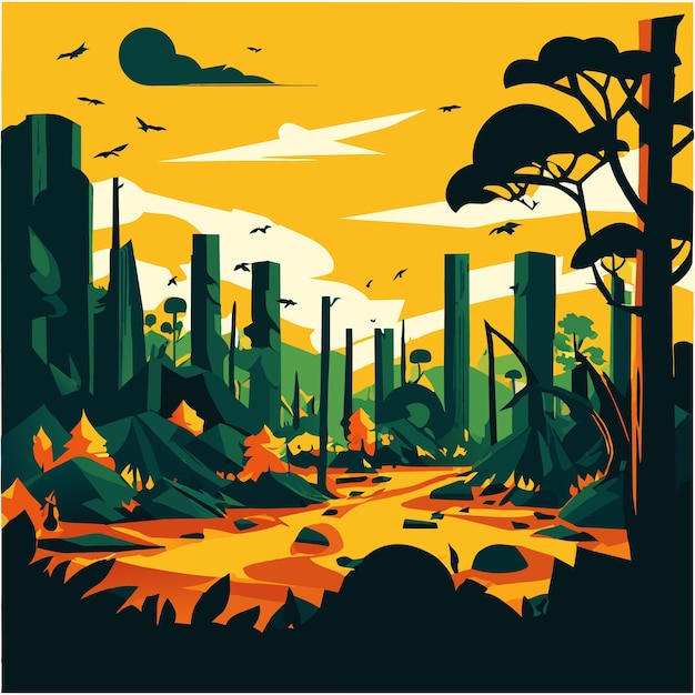 Vector devastating impact of deforestation nature vector illustration